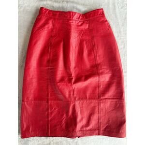 Leather by Tibor Skirt Cherry Red Pencil Knee Length Size 6 Vintage Lined